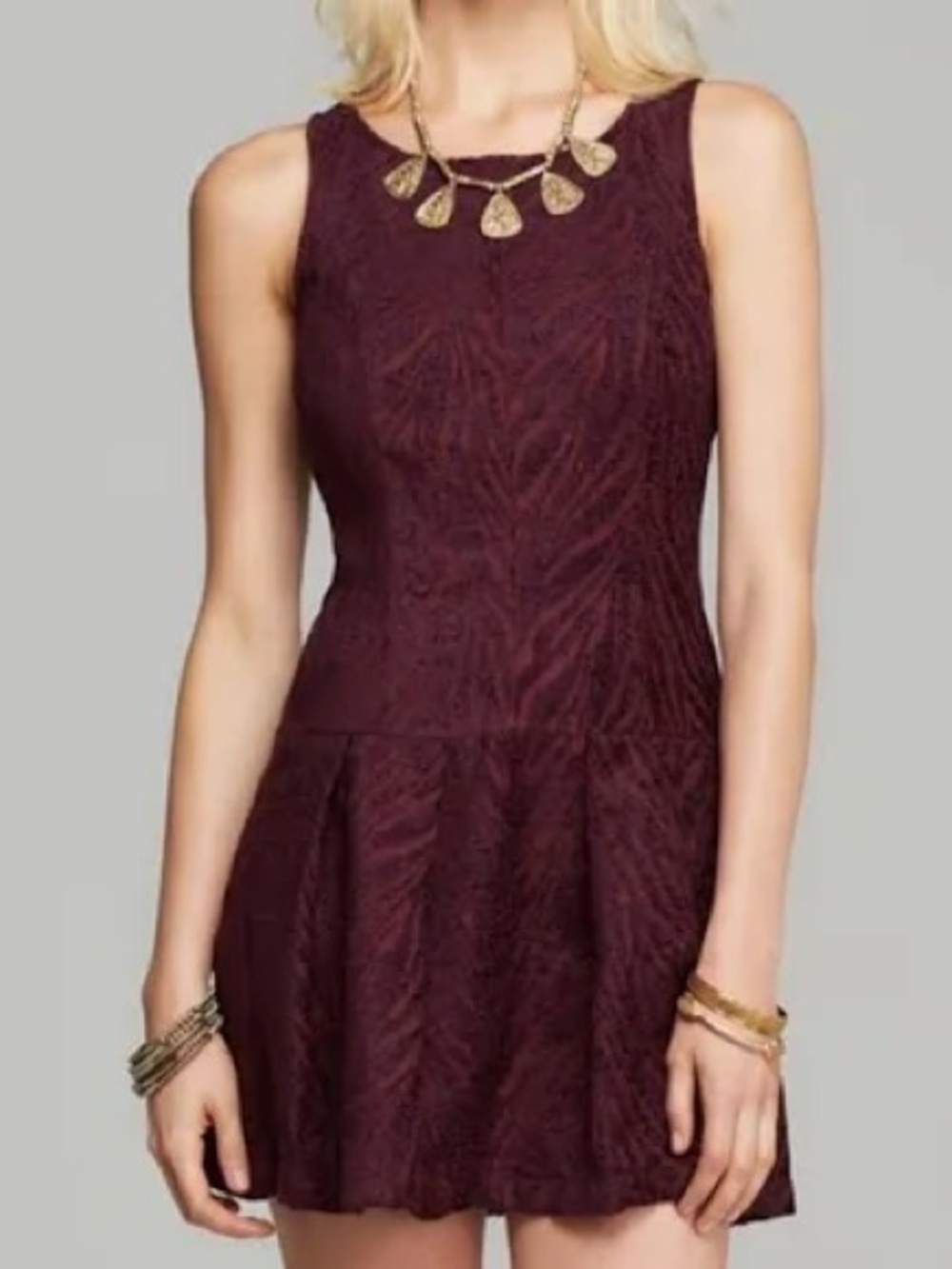 Free People Chenille Zebra Drop Waist Dress in Mulberry size 4